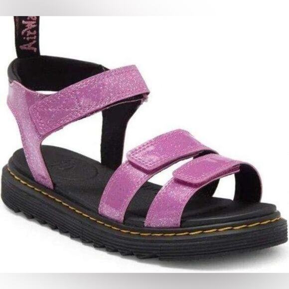 Dr. Martens Junior Pink Three Strap Klaire Glitter Sandals W5 - Picture 1 of 10